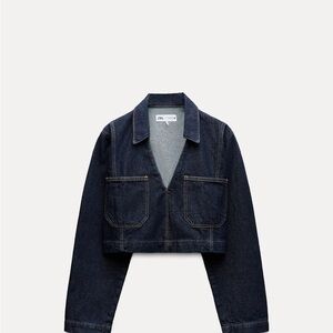 Zara Navy Cropped Denim Jacket